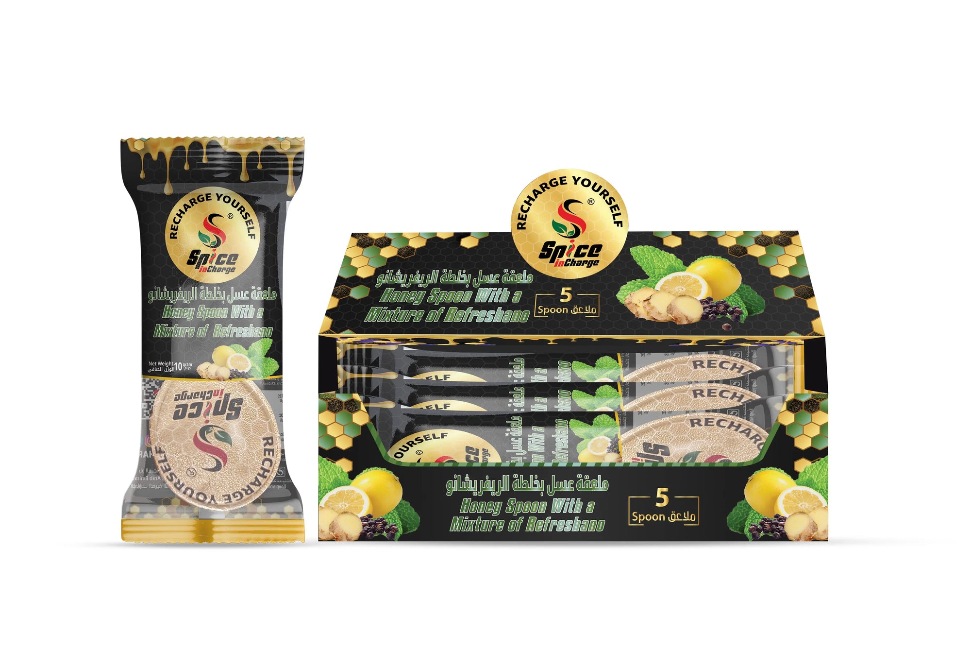 Honey Spoon with a Mixture of Refreshano Spice In Charge